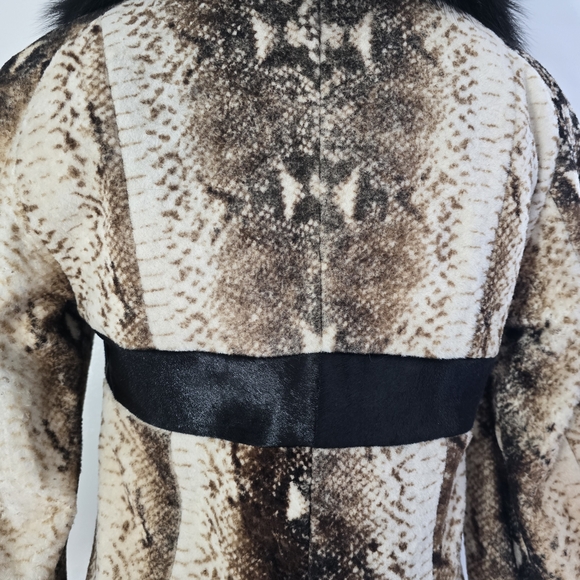Genuine Kangaroo Suede Leather Coat Fox Fur Collar Snake Print Women Size 42 - Picture 6 of 15